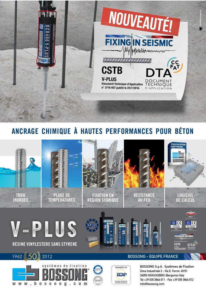 Nouveau DTA armatures en sismique pour resine V-Plus Bossong